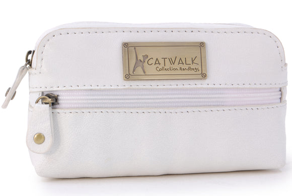 CATWALK COLLECTION HANDBAGS - Compact Camera Case - Genuine Leather - Accessories Pouch For Handbag - Small Travel Bag - Multi Use - SAVANNAH - White