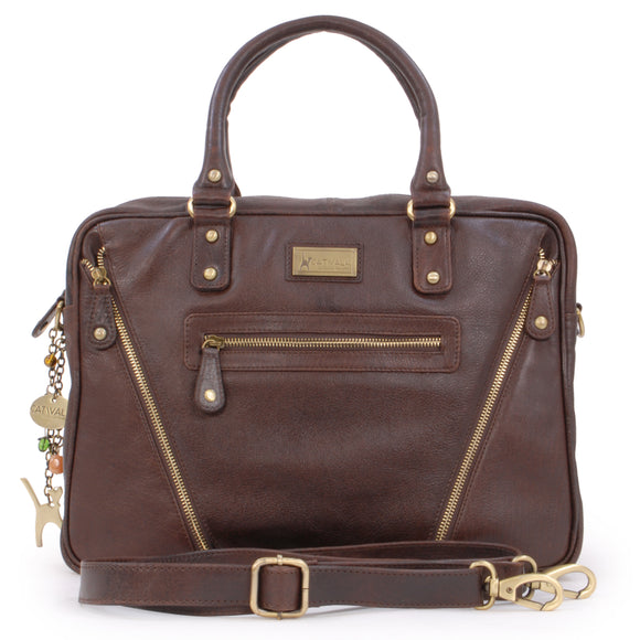 CATWALK COLLECTION HANDBAGS - Women's Leather Tote Shoulder Bag - Ladies Briefcase Work Bag - Additional Cross Body Strap - Tablet / Laptop Messenger Bag - SIENNA - Brown