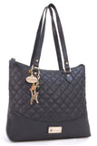 CATWALK COLLECTION HANDBAGS - Women's Quilted Leather Tote / Shoulder Bag - SOFIA - Black Gold