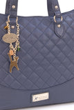 CATWALK COLLECTION HANDBAGS - Women's Quilted Leather Tote / Shoulder Bag - SOFIA - Blue Gold