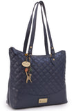 CATWALK COLLECTION HANDBAGS - Women's Quilted Leather Tote / Shoulder Bag - SOFIA - Blue