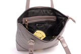 CATWALK COLLECTION HANDBAGS - Women's Quilted Leather Tote / Shoulder Bag - SOFIA - Grey Gold