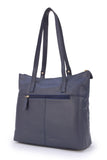 CATWALK COLLECTION HANDBAGS - Women's Quilted Leather Tote / Shoulder Bag - SOFIA - Navy Gold