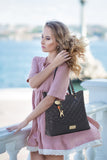 CATWALK COLLECTION HANDBAGS - Women's Quilted Leather Tote / Shoulder Bag - SOFIA - Pink Gold