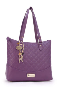 CATWALK COLLECTION HANDBAGS - Women's Quilted Leather Tote / Shoulder Bag - SOFIA - Purple Gold