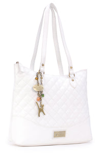CATWALK COLLECTION HANDBAGS - Women's Quilted Leather Tote / Shoulder Bag - SOFIA - White