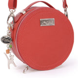 CATWALK COLLECTION HANDBAGS - Small Round Shaped Shoulder Bag - Circular Crossbody Bag - Genuine Leather - TIFFANY - Red