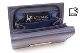 CATWALK COLLECTION HANDBAGS - Ladies Mid-Size Organiser Trifold Purse With Gift Box - Real Leather with RFID Protection - Credit Card Wallet With Zip Coin Compartment - VICTORIA - Blue - RFID