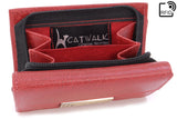 CATWALK COLLECTION HANDBAGS - Ladies Mid-Size Organiser Trifold Purse With Gift Box - Real Leather with RFID Protection - Credit Card Wallet With Zip Coin Compartment - VICTORIA - Red - RFID