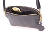 GIGI - Women's Leather Cross Body Handbag - Shoulder Bag with Long Adjustable Strap - OTHELLO 10190 - with heart keyring charm - Black