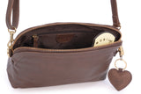 GIGI - Women's Leather Cross Body Handbag - Shoulder Bag with Long Adjustable Strap - OTHELLO 10190 - with heart keyring charm - Burgundy