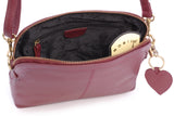 GIGI - Women's Leather Cross Body Handbag - Shoulder Bag with Long Adjustable Strap - OTHELLO 10190 - with heart keyring charm - Brown