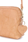 GIGI - Women's Leather Cross Body Handbag - Shoulder Bag with Long Adjustable Strap - OTHELLO 10190 - with heart keyring charm - Honey