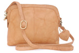 GIGI - Women's Leather Cross Body Handbag - Shoulder Bag with Long Adjustable Strap - OTHELLO 10190 - with heart keyring charm - Honey