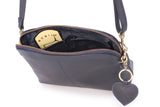 GIGI - Women's Leather Cross Body Handbag - Shoulder Bag with Long Adjustable Strap - OTHELLO 10190 - with heart keyring charm - Navy