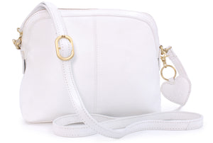 GIGI - Women's Leather Cross Body Handbag - Shoulder Bag with Long Adjustable Strap - OTHELLO 10190 - with heart keyring charm - White