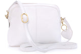 GIGI - Women's Leather Cross Body Handbag - Shoulder Bag with Long Adjustable Strap - OTHELLO 10190 - with heart keyring charm - White