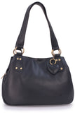 GIGI - - Women's Midi Leather Top Handle Handbag / Shoulder Bag - OTHELLO 6819 - with heart keyring charm - Black