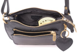 GIGI - Women's Leather Cross Body Handbag - Shoulder Bag with Long Adjustable Strap - OTHELLO 9975 - with heart keyring charm - Black
