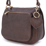 GIGI - Women's Leather Cross Body Handbag - Shoulder Bag with Long Adjustable Strap - OTHELLO 9975 - with heart keyring charm - Burgundy