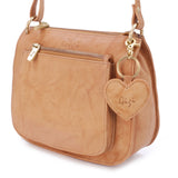 GIGI - Women's Leather Cross Body Handbag - Shoulder Bag with Long Adjustable Strap - OTHELLO 9975 - with heart keyring charm - Honey