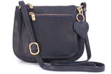 GIGI - Women's Leather Cross Body Handbag - Shoulder Bag with Long Adjustable Strap - OTHELLO 9975 - with heart keyring charm - Navy