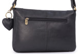 GIGI - Women's Leather Flap Over Cross Body Handbag - Shoulder Bag with Long Adjustable Strap - GIOVANNA 8948 - with heart keyring charm - Black