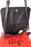 GIGI - Women's Leather Flap Over Cross Body Handbag - Shoulder Bag with Long Adjustable Strap - GIOVANNA 8948 - with heart keyring charm - Black