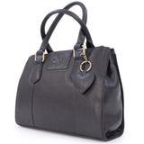 GIGI - Women's Mid-Size Leather Tote Handbag - Top Handle Bag - GIOVANNA 9046 - with heart keyring charm - Black