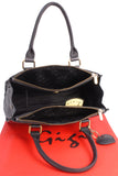GIGI - Women's Mid-Size Leather Tote Handbag - Top Handle Bag - GIOVANNA 9046 - with heart keyring charm - Black