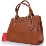 GIGI - Women's Mid-Size Leather Tote Handbag - Top Handle Bag - GIOVANNA 9046 - with heart keyring charm - Tan