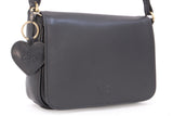 GIGI - Women's Leather Flap Over Cross Body Handbag - Organiser Shoulder Bag with Long Adjustable Strap - OTHELLO 14578 - with heart keyring charm - Black