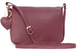GIGI - Women's Leather Flap Over Cross Body Handbag - Organiser Shoulder Bag with Long Adjustable Strap - OTHELLO 14578 - with heart keyring charm - Burgundy