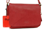 GIGI - Women's Leather Flap Over Cross Body Handbag - Organiser Shoulder Bag with Long Adjustable Strap - OTHELLO 14578 - with heart keyring charm - Red