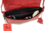 GIGI - Women's Leather Flap Over Cross Body Handbag - Organiser Shoulder Bag with Long Adjustable Strap - OTHELLO 14578 - with heart keyring charm - Red