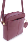 GIGI - Women’s Small Leather Cross Body Handbag - Shoulder Bag with Long Adjustable Strap - OTHELLO 22-29 - with heart keyring charm - Burgundy