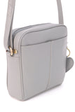 GIGI - Women’s Small Leather Cross Body Handbag - Shoulder Bag with Long Adjustable Strap - OTHELLO 22-29 - with heart keyring charm - Light Grey