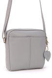 GIGI - Women’s Small Leather Cross Body Handbag - Shoulder Bag with Long Adjustable Strap - OTHELLO 22-29 - with heart keyring charm - Light Grey