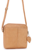 GIGI - Women’s Small Leather Cross Body Handbag - Shoulder Bag with Long Adjustable Strap - OTHELLO 22-29 - with heart keyring charm - Antique Honey