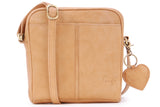 GIGI - Women’s Small Leather Cross Body Handbag - Shoulder Bag with Long Adjustable Strap - OTHELLO 22-29 - with heart keyring charm - Antique Honey