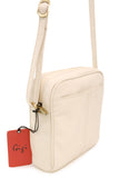GIGI - Women’s Small Leather Cross Body Handbag - Shoulder Bag with Long Adjustable Strap - OTHELLO 22-29 - with heart keyring charm - Cream