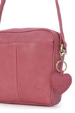 GIGI - Women’s Small Leather Cross Body Handbag - Shoulder Bag with Long Adjustable Strap - OTHELLO 22-29 - with heart keyring charm - Pink