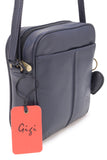 GIGI - Women’s Small Leather Cross Body Handbag - Shoulder Bag with Long Adjustable Strap - OTHELLO 22-29 - with heart keyring charm - Dark Blue / Navy