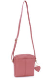 GIGI - Women’s Small Leather Cross Body Handbag - Shoulder Bag with Long Adjustable Strap - OTHELLO 22-29 - with heart keyring charm - Pink