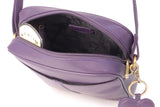 GIGI - Women’s Small Leather Cross Body Handbag - Shoulder Bag with Long Adjustable Strap - OTHELLO 22-29 - with heart keyring charm - Purple