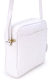 GIGI - Women’s Small Leather Cross Body Handbag - Shoulder Bag with Long Adjustable Strap - OTHELLO 22-29 - with heart keyring charm - White