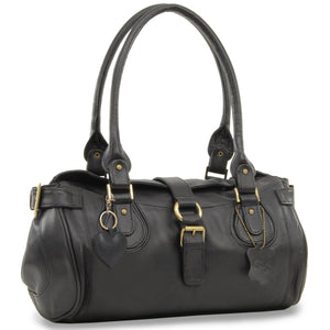 GIGI - Women's Leather Grab Bag - Top Handle / Shoulder Handbag - OTHELLO 4528 - with heart keyring charm - Black