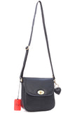 GIGI - Women's Leather Saddle Bag - Shoulder / Cross Body Handbag with Long Adjustable Strap - OTHELLO 8755 - with heart keyring charm - Black