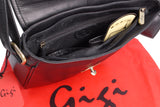 GIGI - Women's Leather Saddle Bag - Shoulder / Cross Body Handbag with Long Adjustable Strap - OTHELLO 8755 - with heart keyring charm - Black