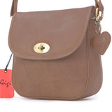 GIGI - Women's Leather Saddle Bag - Shoulder / Cross Body Handbag with Long Adjustable Strap - OTHELLO 8755 - with heart keyring charm - Brown